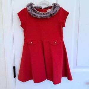 Hope & Henry Red Fit & Flare Pinterest Dress w/ Fur Collar - 3T